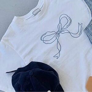 Women’s  White Tee with Bow Line Art